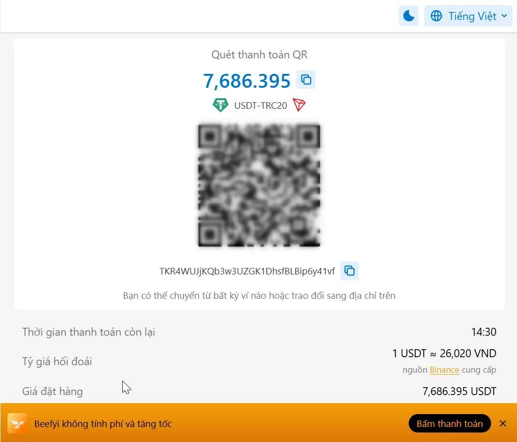 Quét mã nạp tiền Vin777 - USDT